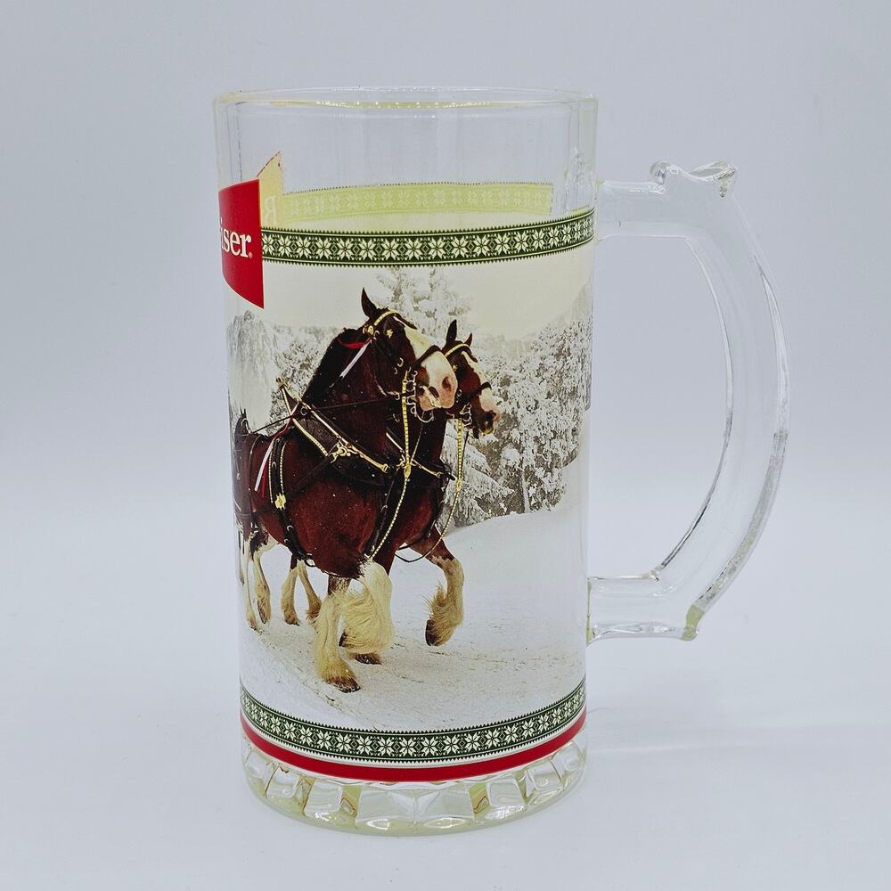 Budweiser Mug Holiday Glass Stein Limited Edition Christmas Gift w/box